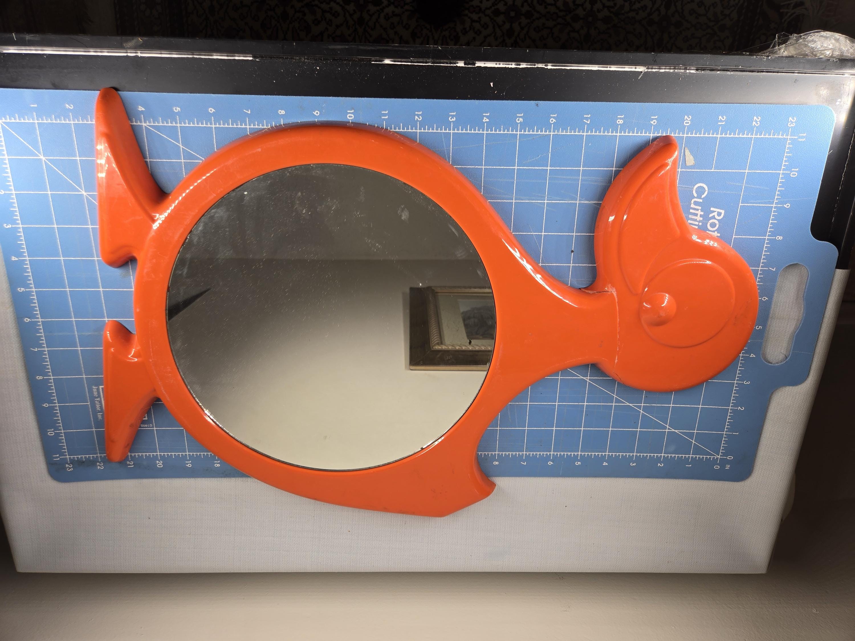 Mid-century Modern Poss Denmark Duck Mirror Orange Plastic 21x14in
