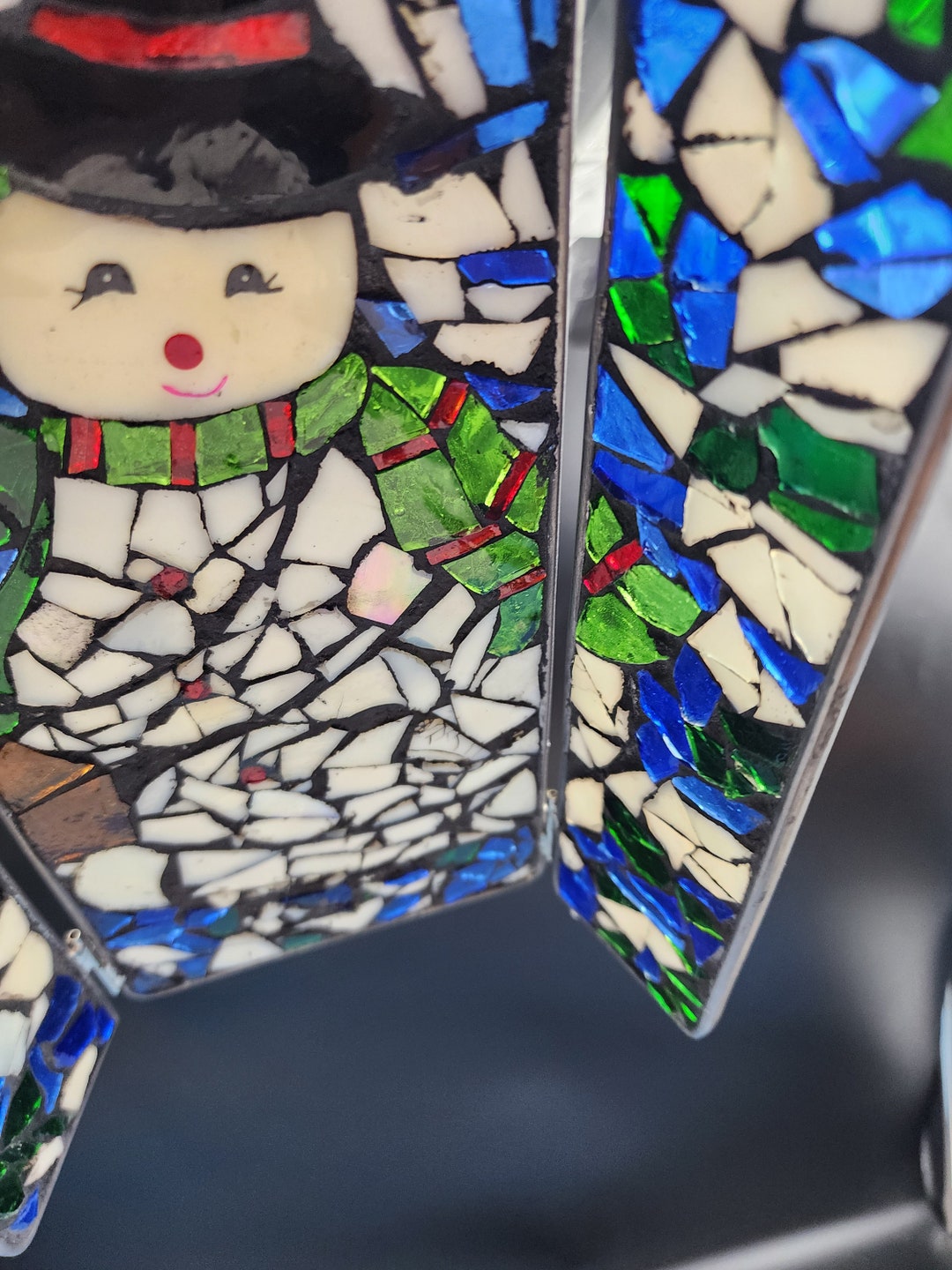 Mosaic Stained Glass Snowman Trifold Freestanding Christmas Decorations ...