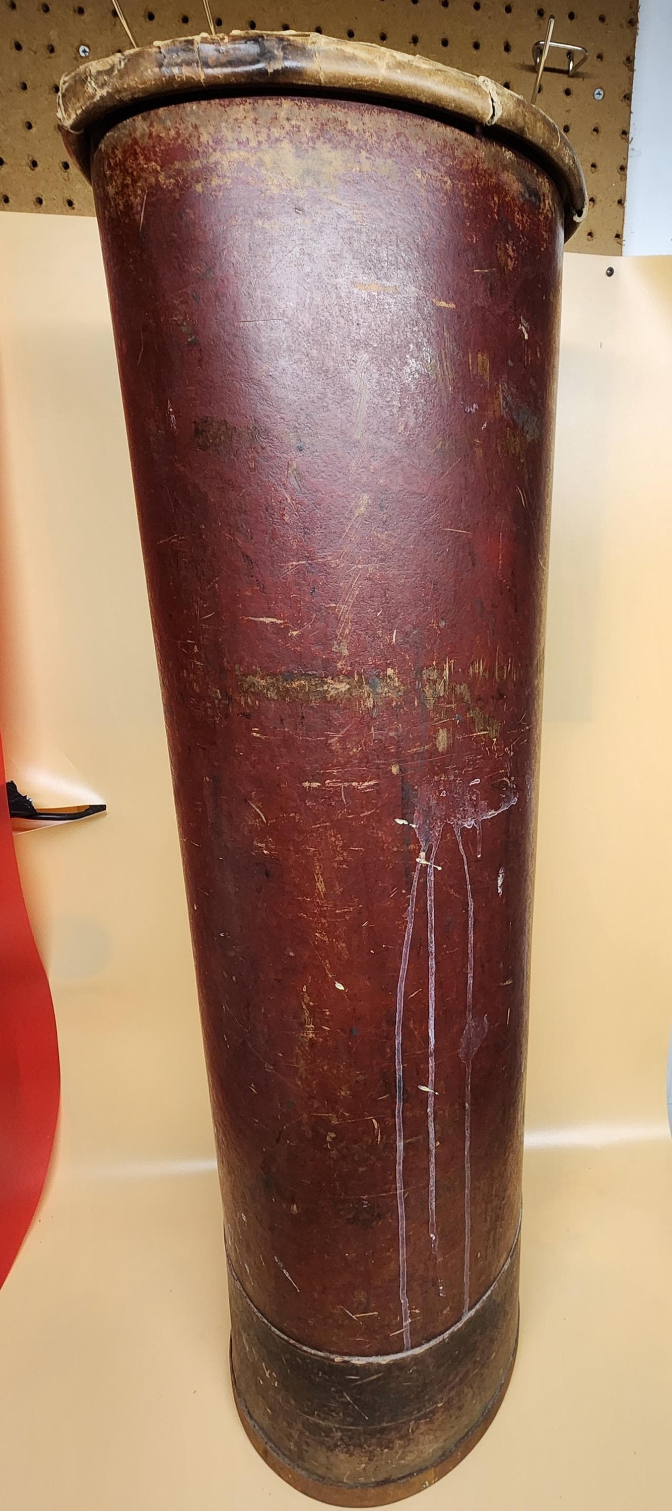 Antique leatheroide mfg co Maine Roving can umbrella and cane stand 35.5" tall 10"dia 1881-1930 faux leather metal base
