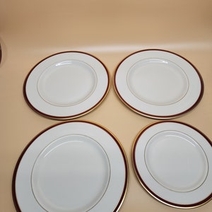 Pickard China USA ceramic three 10.5&quot;dinner plate one 8.25&quot;salad plate white gold and red trim