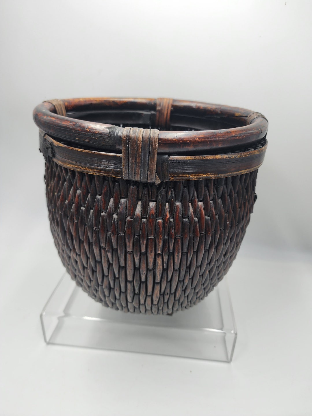 Antique Oriental Chinese Willow Reed Rice Basket 9.5