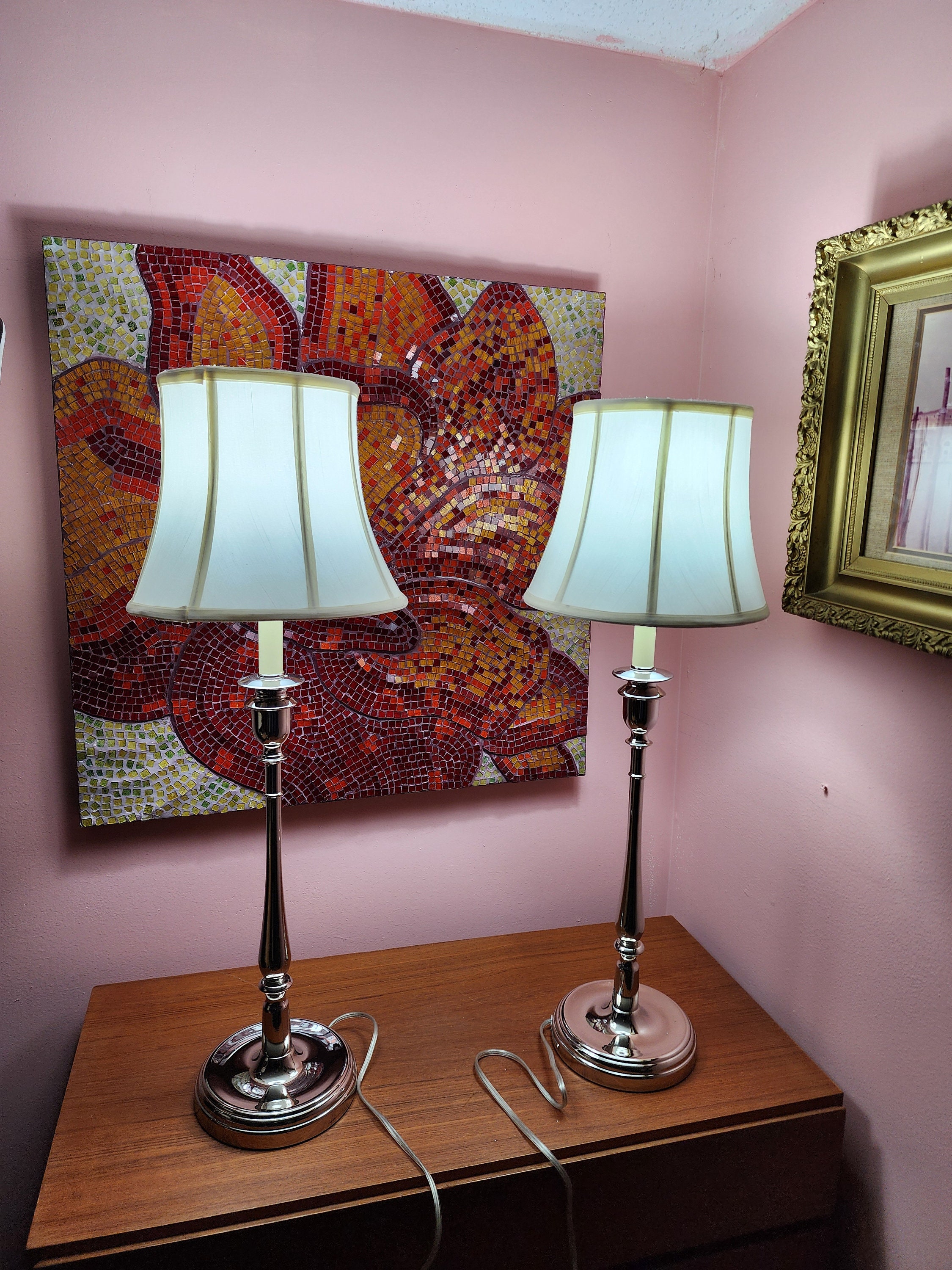 Pair of Ralph Lauren Victorian Candlestick Table Lamp Chrome 33