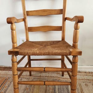 Vintage Hitchcock style arm  chair side chair desk  Mid century modern  rush seat ladder back