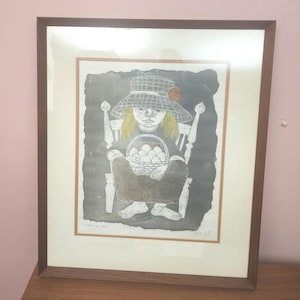 Vintage danish lithograph egg for sale in teakwood pictures frame
