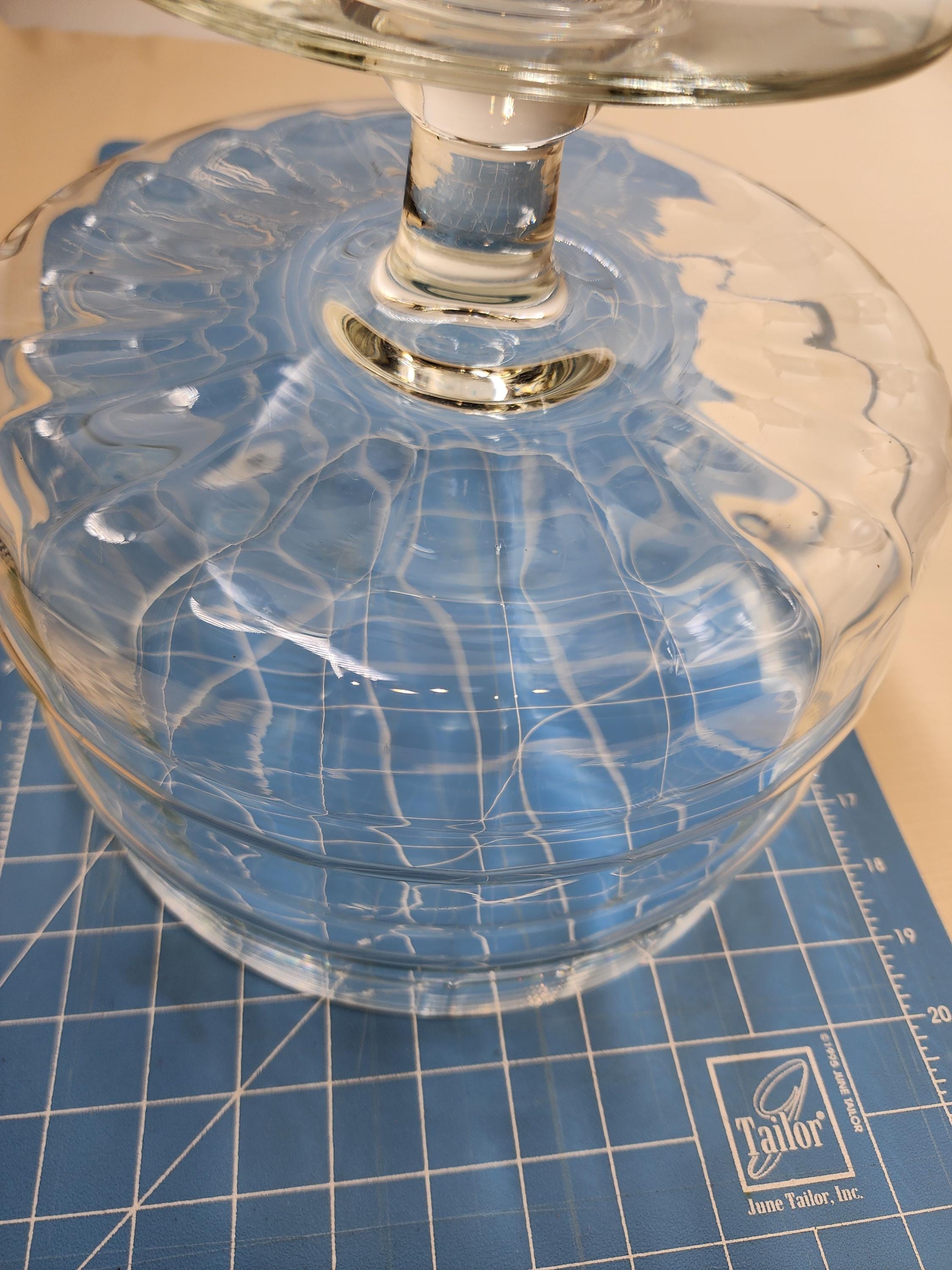 WAIT FLY Vintage Embossed Stripe Glass Dessert Bowl – Footed Trifle & Ice Cream Serving Bowl, Blue