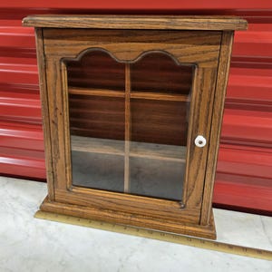 Small  wall  Curio wall Cabinet cupboard  16.5"/15"/3.5" oak glass 6 cubbies sections(6x5x2)