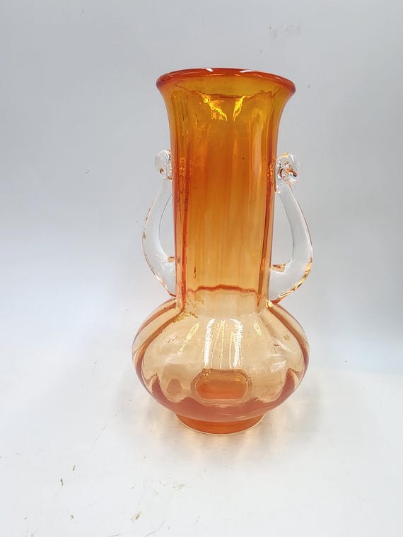 ヴィンテージ イタリア ムラーノ アート ガラス 花瓶 オレンジ 花瓶