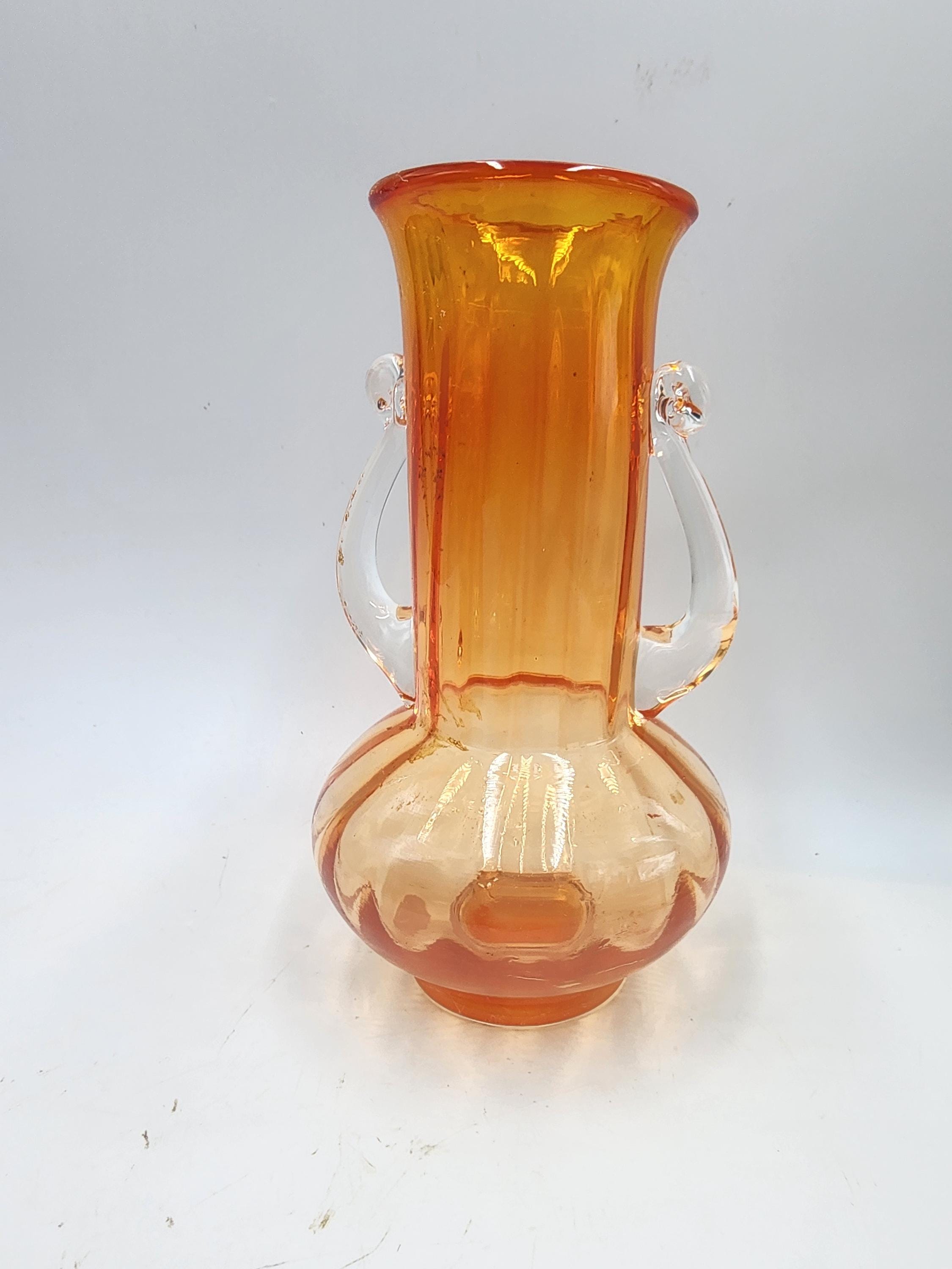 ヴィンテージ イタリア ムラーノ アート ガラス 花瓶 オレンジ 花瓶