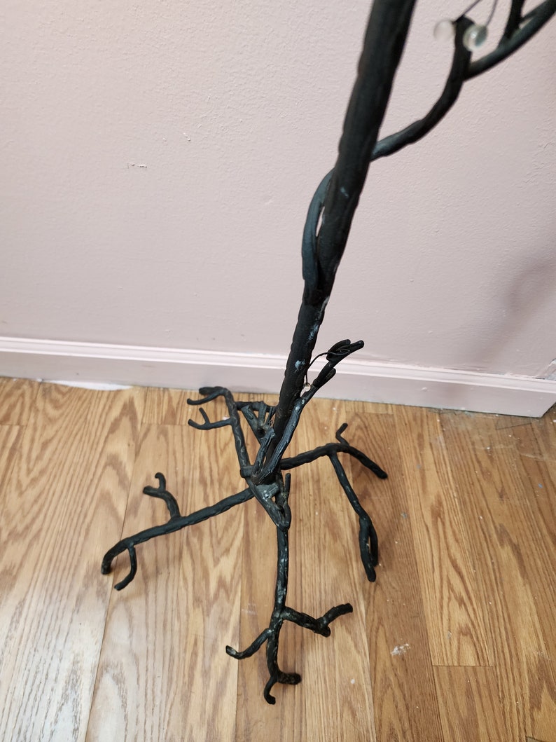 Vintage twig floor wrought-iron candle holders 7 lite candelabra resin flower blossom 45.5 high tree branch root image 7