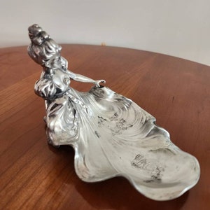 Art Nouveau Italian Pewter Etain Zinn Lady Tray by Achille Gamba