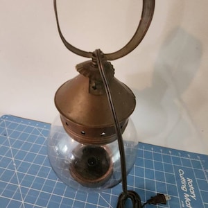 Vintage copper ship lantern  candle holder  glass electric fide