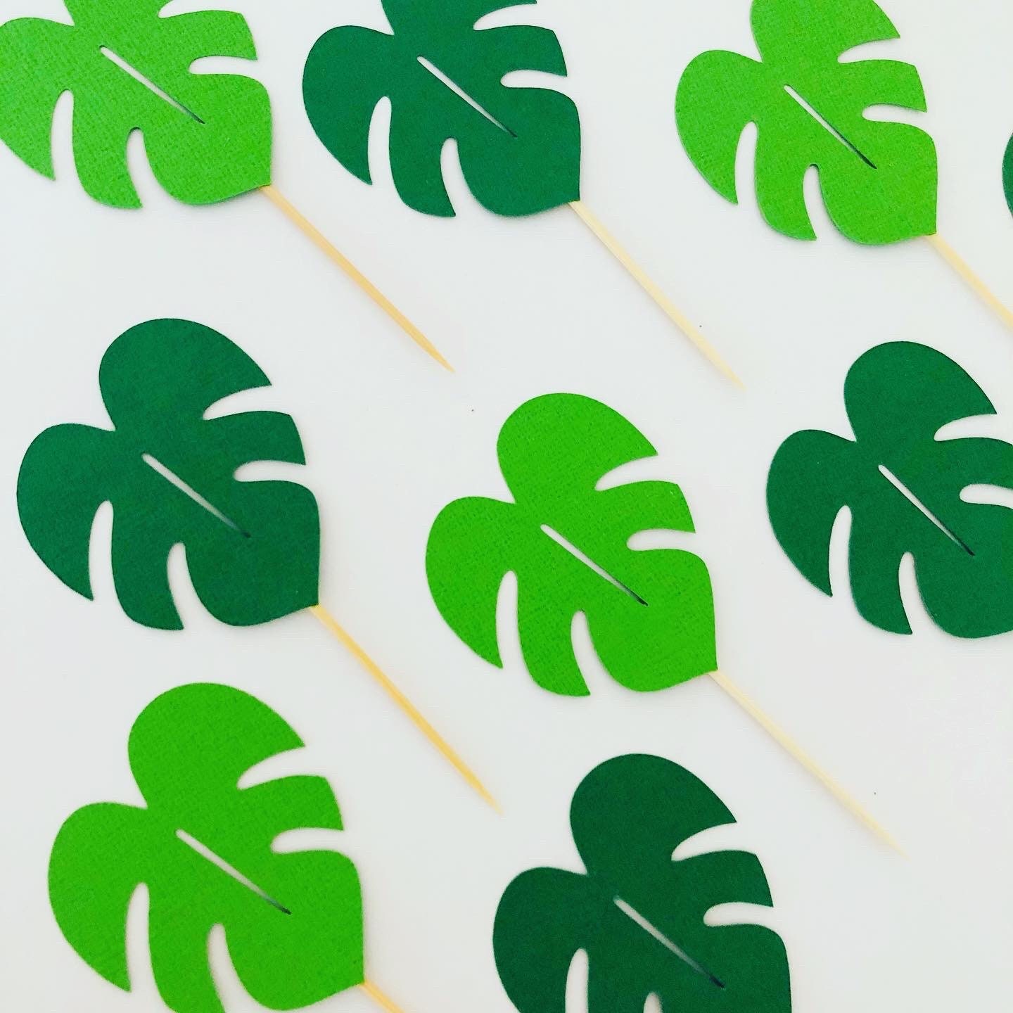 Tropical leaf cupcake toppers Monstera leaf cupcake toppers Etsy