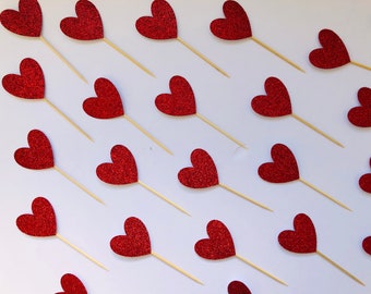 Heart cupcake toppers, glitter hearts, party decorations, valentines decorations, engagement party celebrations
