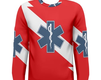 New RESCUE DIVER Flag Sublimated Men's Sport Full print Men's Long Sleeve T-shirt Size S-3XL