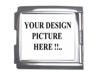 Personalized Custom Your Logo Design Photo Text Mega Link Italian Charm 18mm