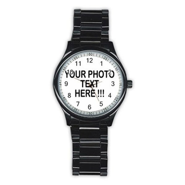 New Personalized Custom Your Logo Design Photo Text Men's Stainless Steel Round Dial Analog Watch FREE Shipping