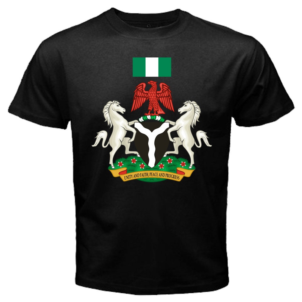 Hot New Nigeria Nigerian Coat Of Arms Flag Men's Black Tee Etsy