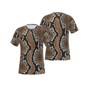 Camiseta de hombre con cuello redondo y estampado integral de piel de serpiente pitón / Camiseta deportiva de malla con estampado sublimado / Tallas de XS a 6XL