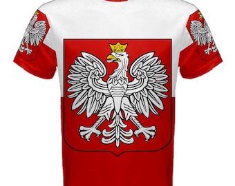 New Poland Coat of Arms Flag Sublimated Men's Sport Full print Mesh t-shirt tee size S-4XL