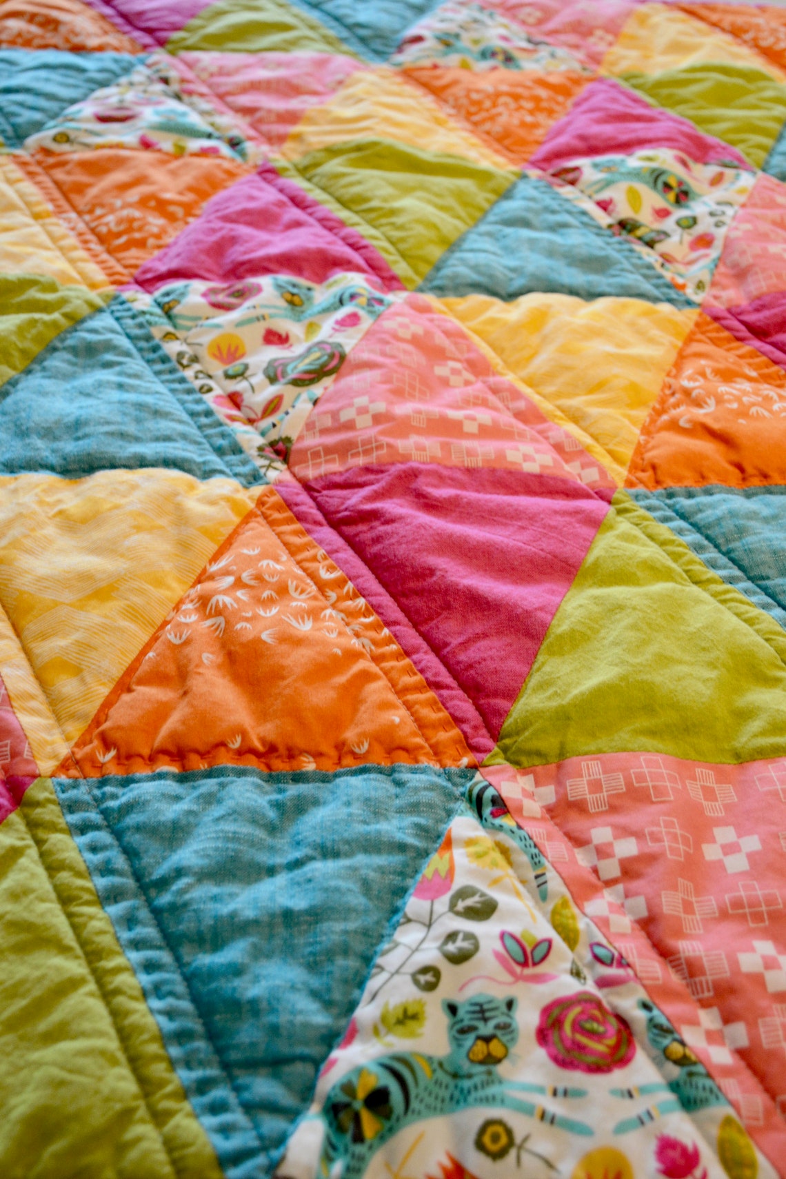 Baby Quilt Bright Triangle Baby Quilt Handmade Baby Quilt Etsy