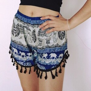 Women Shorts Fair Trade Bohemian Style Print Design Casual Beach Hippie Tribal Rayon Shorts Gypsy Thai Elephant Yoga Pants PN-01-SHO-06
