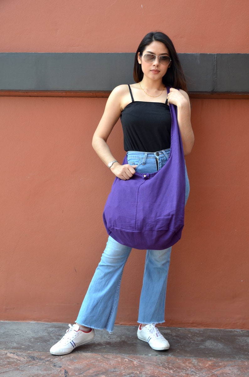 Bohemian Hippie Style Bag Soft Cotton Sling Crossbody Messenger Bag Purse Hobo Monk Buddha Clothing Large Violet PN-01-SBG-11