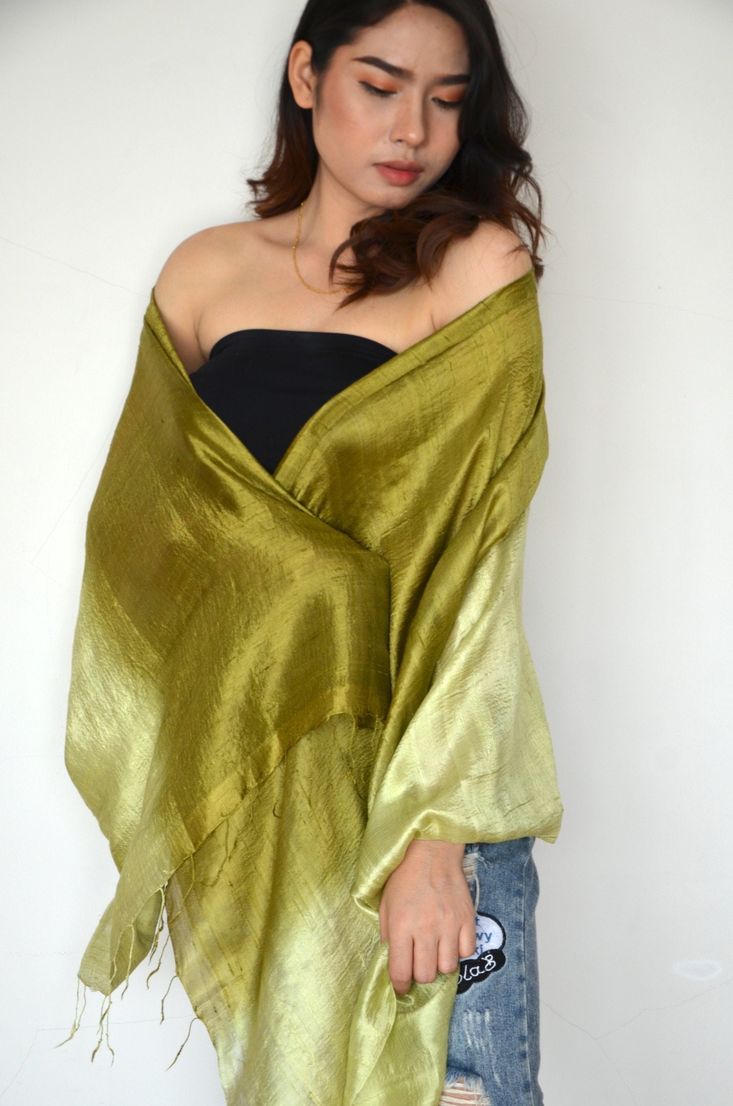 Top Quality Pure Silk Scarf Women Handmade Thai Raw Silk Scarf 2 Tone