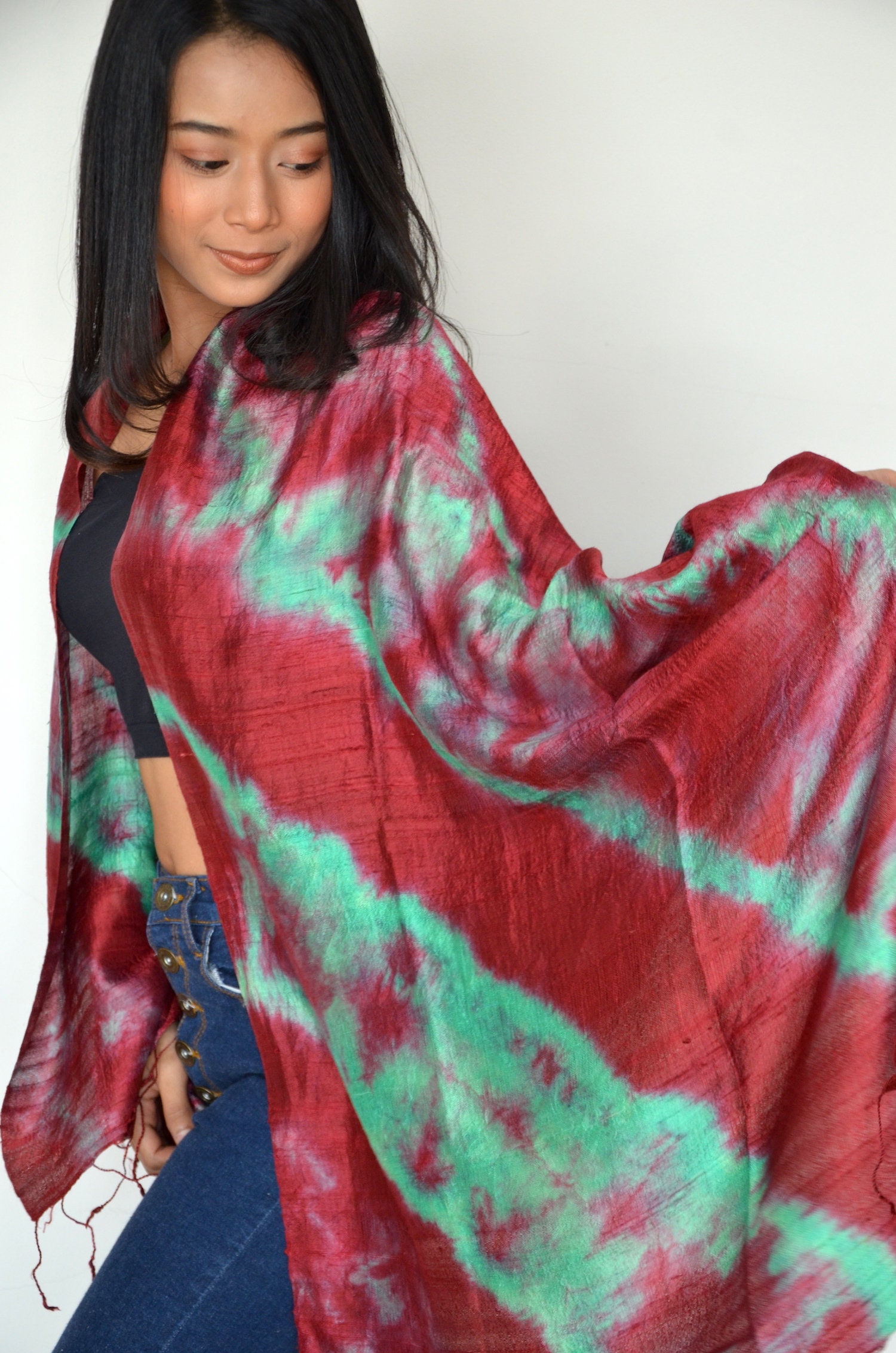 100 Silk Tie Dye Scarf Women Fashion Ethnic Style Scarf Etsy UK