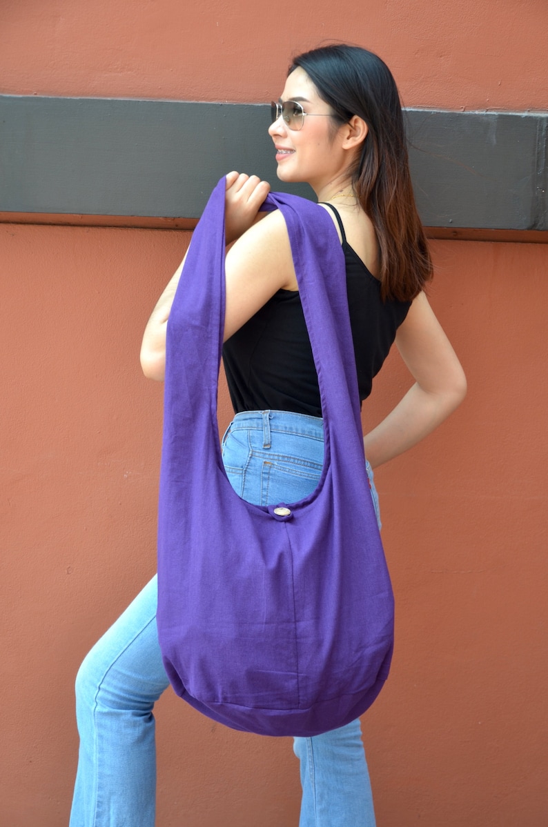 Bohemian Hippie Style Bag Soft Cotton Sling Crossbody Messenger Bag Purse Hobo Monk Buddha Clothing Large Violet PN-01-SBG-11