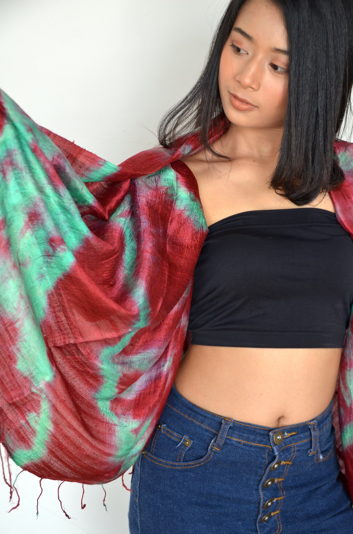 100 Silk Tie Dye Scarf Women Fashion Ethnic Style Scarf Etsy UK