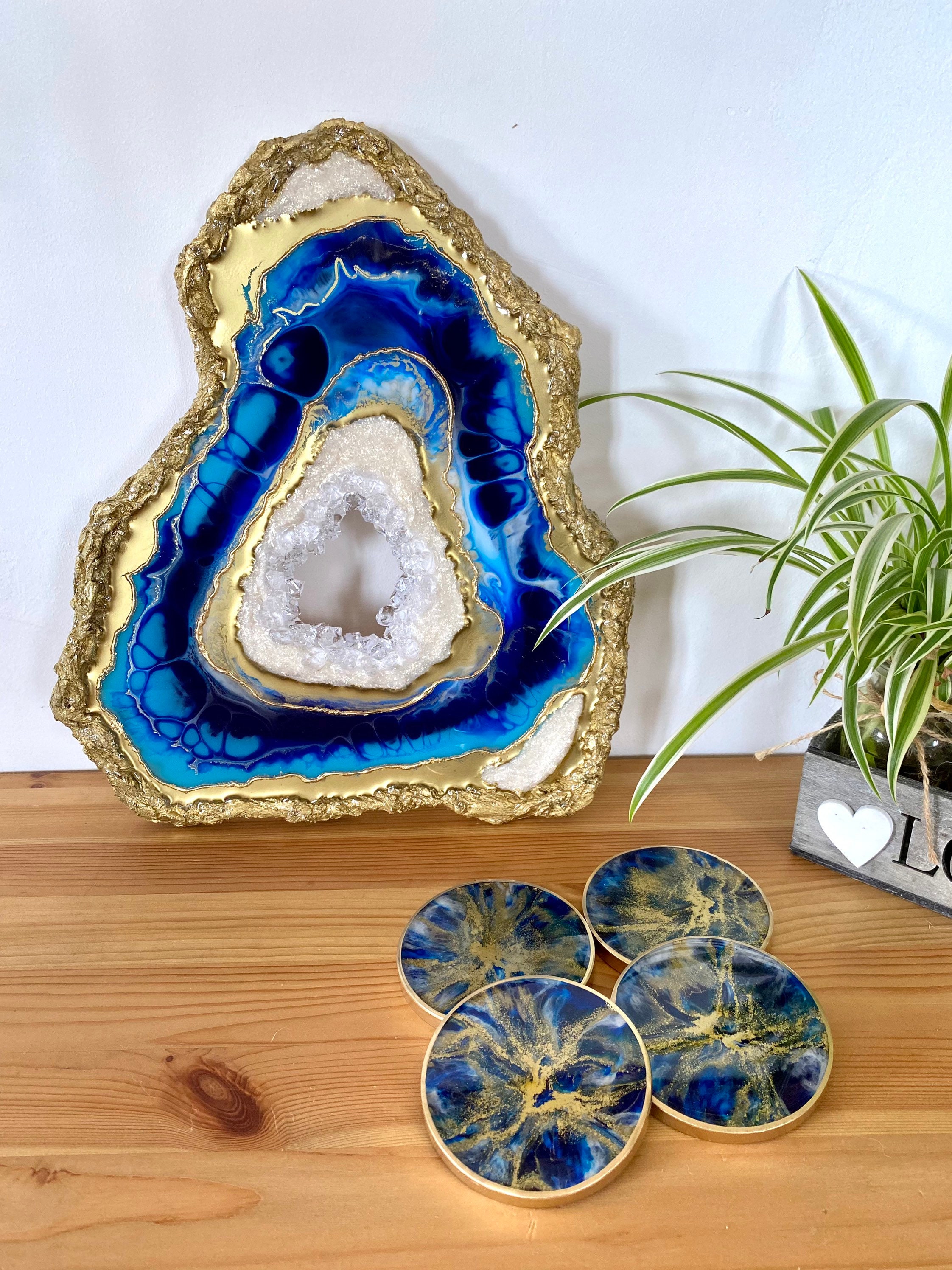 Petit Géode en Résine Or et Bleu