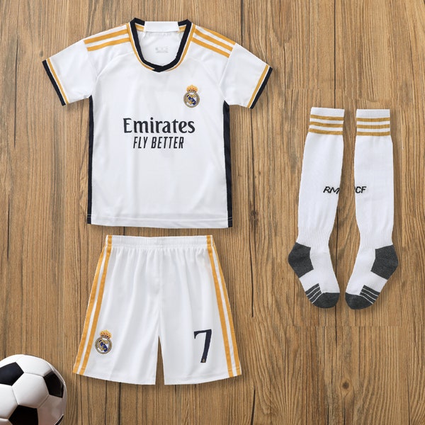 Maillot domicile du Real Madrid saisons 23-24, ensemble short en jersey pour enfant, uniformes de costume pour enfants du Real Madrid, domicile du Real Madrid 2023/24 Bellingham #5