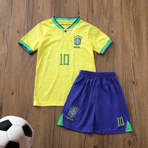 Brazil Kids Set,Soccer Uniform,Brazil Jersey & Shorts,Brasil 2022 Home Jersey,Brazil 2022 PELE Home Kids Soccer Uniform Jersey Shorts Socks image 2