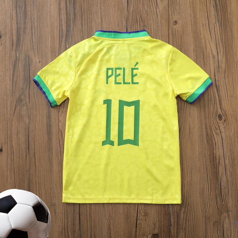 Brazil Kids Set,Soccer Uniform,Brazil Jersey & Shorts,Brasil 2022 Home Jersey,Brazil 2022 PELE Home Kids Soccer Uniform Jersey Shorts Socks image 3