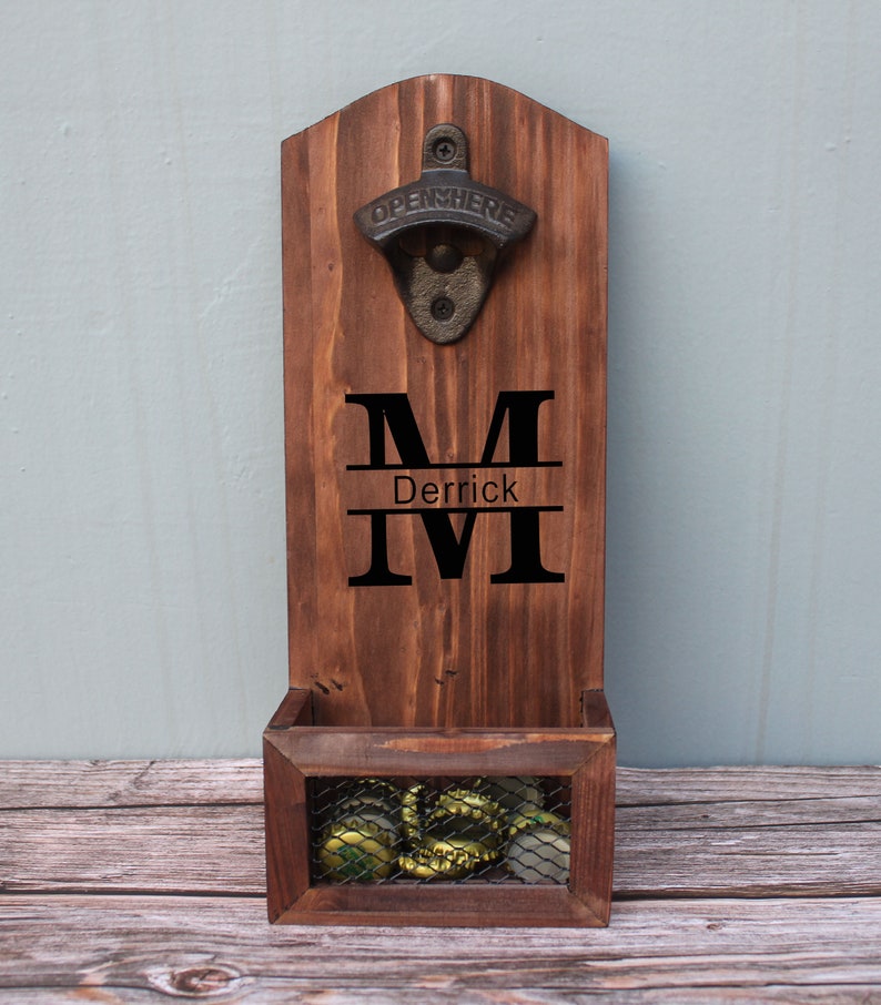 Groomsmen Gift Personalized Beer Bottle Opener With Cap Catcher