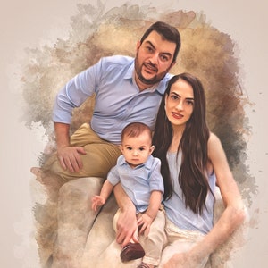 CUSTOM FAMILY PORTRAIT/Watercolour Portrait/Personal Gift/Custom Gift/Custom People Portrait/Family Painting from Photo/Father&#39;s Day