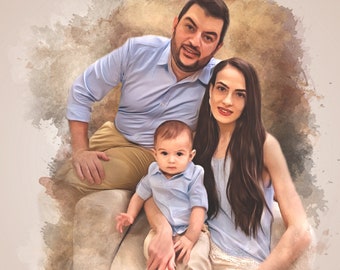 CUSTOM FAMILY PORTRAIT/Watercolour Portrait/Personal Gift/Custom Gift/Custom People Portrait/Family Painting from Photo/ Christmas Gift