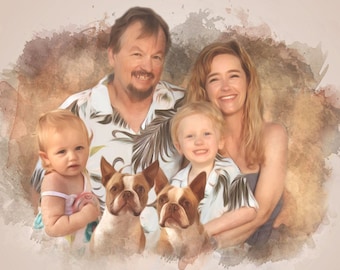 CUSTOM FAMILY PORTRAIT/Watercolour Portrait/Personal Gift/Custom Gift/Custom People Portrait/Family Painting from Photo/ Christmas Gift