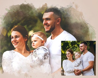 CUSTOM FAMILY PORTRAIT/Watercolour Portrait/Personal Gift/Custom Gift/Custom People Portrait/Family Painting from Photo/ Christmas Gift