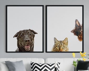 CUSTOM PET PORTRAIT/Peek-a-boo Pet Portrait/Custom Pet Memorial/Portrait Dog Cat Portrait/Pet Illustration/Dog Portrait/Father&#39;s Day