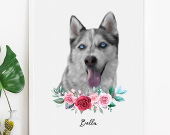 CUSTOM PET PORTRAIT/Watercolour Pet Portrait/Custom Pet Memorial/Portrait Dog Cat Portrait/Pet Illustration/Dog Portrait/Floral