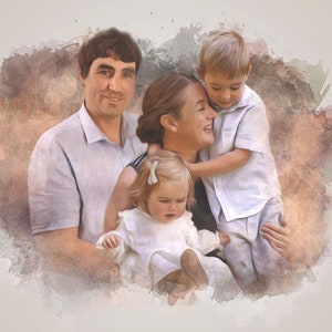CUSTOM FAMILY PORTRAIT/Watercolour Portrait/Personal Gift/Custom Gift/Custom People Portrait/Family Painting from Photo/Father&#39;s Day