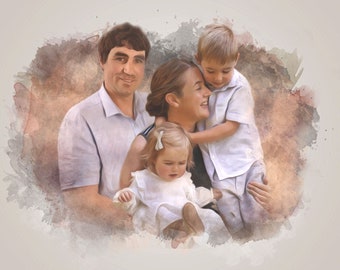 CUSTOM FAMILY PORTRAIT/Watercolour Portrait/Personal Gift/Custom Gift/Custom People Portrait/Family Painting from Photo/ Christmas Gift