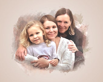 CUSTOM FAMILY PORTRAIT/Watercolour Portrait/Personal Gift/Custom Gift/Custom People Portrait/Family Painting from Photo/ Christmas Gift