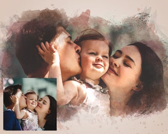 CUSTOM FAMILY PORTRAIT/Watercolour Portrait/Personal Gift/Custom Gift/Custom People Portrait/Family Painting from Photo/ Christmas Gift