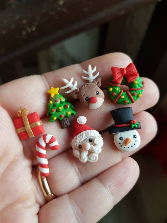 Christmas Studs Set Fimo Clay Polymer Clay Cute Kawaii Santa Tree