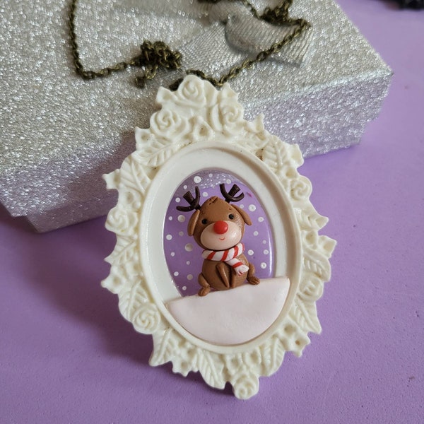 Christmas cameo reindeer fimo santa claus necklace collana babbo natale e renna fimo regalo collana natalizia christmas jewelry