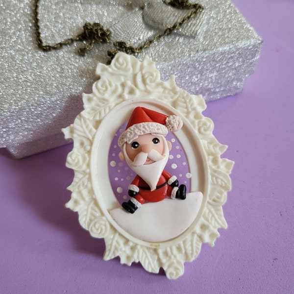 Christmas cameo santa claus father christmas dad noel fimo necklace christmas jewelry christmas jewelry