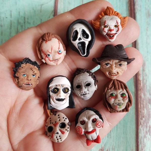 Horror movie set studs hallloween clay fimo the nun jason scary movie scream freddy kruger pennywise it jigsaw the exorcist micheal myers