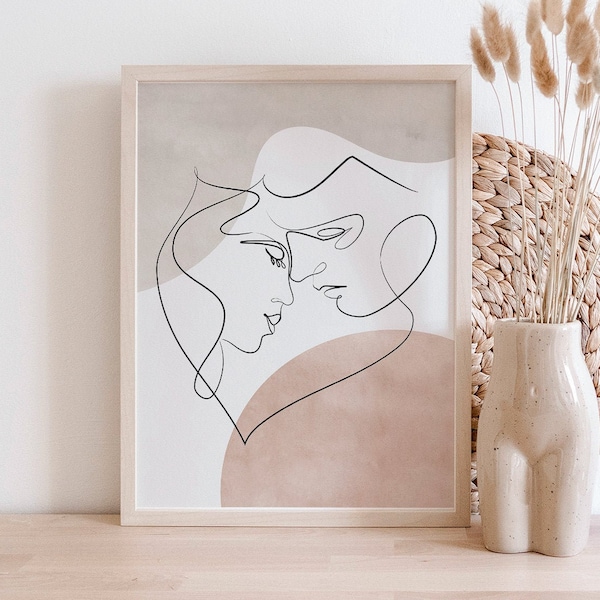 Abstrait One Line Art Kiss, Couple Single Line Art, Minimalist Lovers Printable Art, Couple Kiss Line Drawing Poster, Valentines Day Gift